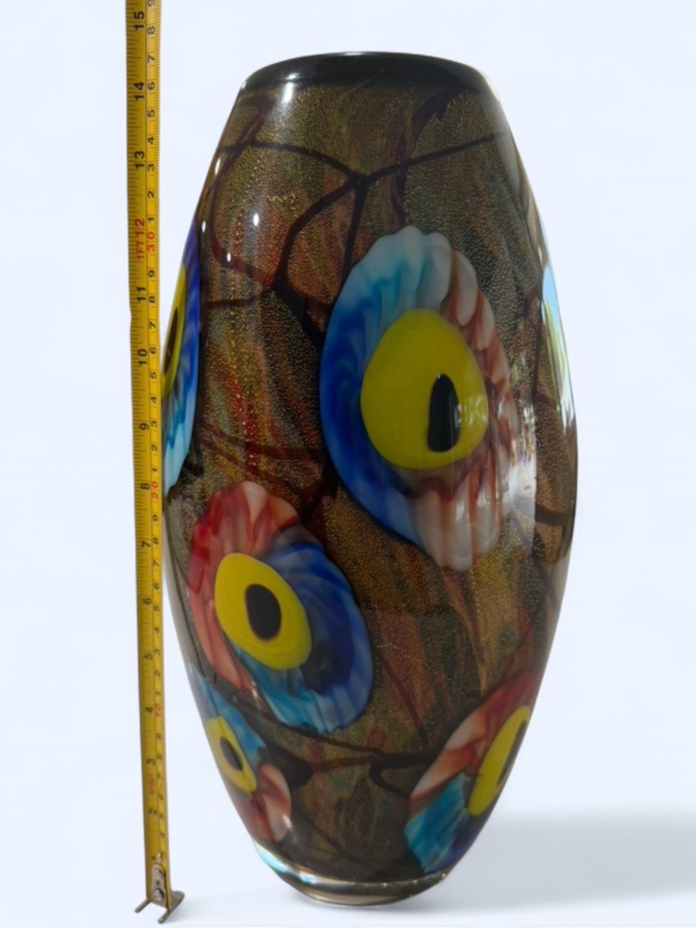 Cristalleria D'Arte Murano glass vase featuring a multi-colored eye motif.
